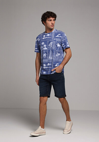 Image de T-shirt À Manches Courtes Bleu Comfort Fit Imprimé Homme