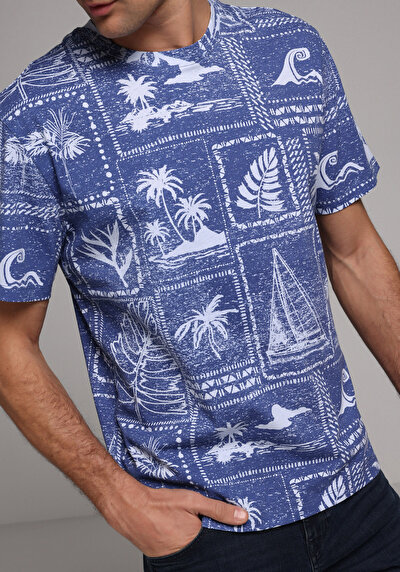 Image de T-shirt À Manches Courtes Bleu Comfort Fit Imprimé Homme