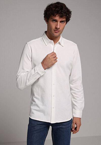 Image de Chemise À Manches Longues Blanc Regular Fit Droit Pique Homme