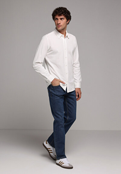 Image de Chemise À Manches Longues Blanc Regular Fit Droit Pique Homme