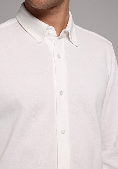 Image de Chemise À Manches Longues Blanc Regular Fit Droit Pique Homme