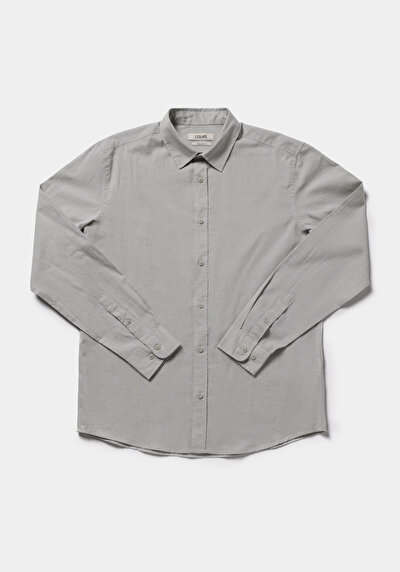 Afficher les détails de Chemise À Manches Longues Vert Regular Fit Droit Oxford Homme