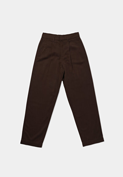 Afficher les détails de Pantalon Marron Straight Leg High Rise En Sergé Regular Fit Femme