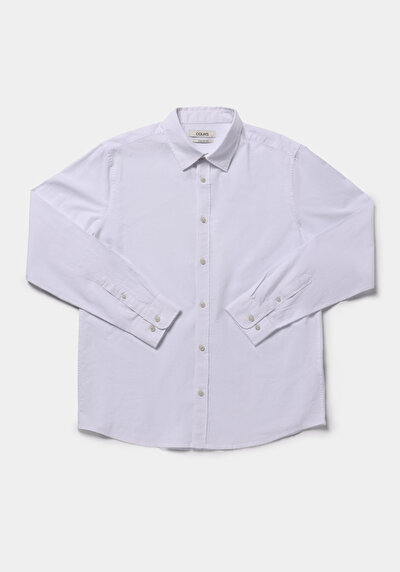 Afficher les détails de Chemise À Manches Longues Blanc Regular Fit Droit Oxford Homme