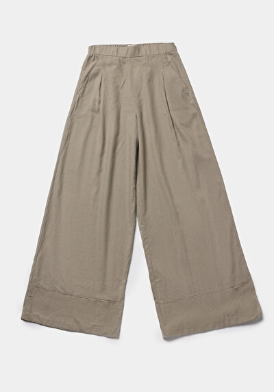 Afficher les détails de Pantalon Vert Wide Leg High Rise En Uni Regular Fit Femme