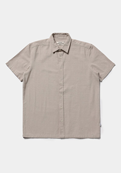 Afficher les détails de Chemise À Manches Courtes Beige Droit Regular Fit Homme