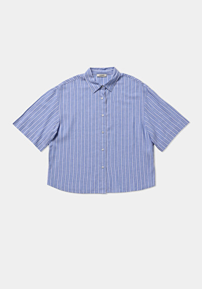 Afficher les détails de Chemise À Manches Courtes Bleu Rayé Fashion Fit Femme
