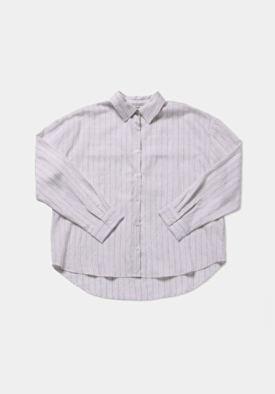 Afficher les détails de Chemise À Manches Longues Blanc Fashion Fit Rayé Uni Femme