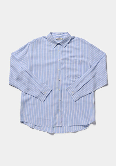 Image de Chemise À Manches Longues Bleu X Boyfriend Fit Rayé Uni Femme