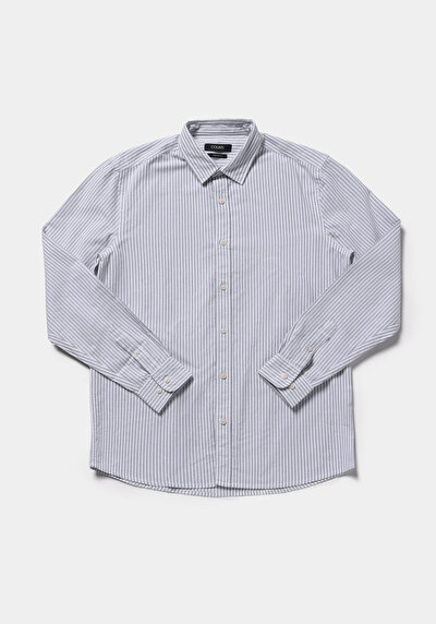 Afficher les détails de Chemise À Manches Longues  Regular Fit Rayé Sergé Homme