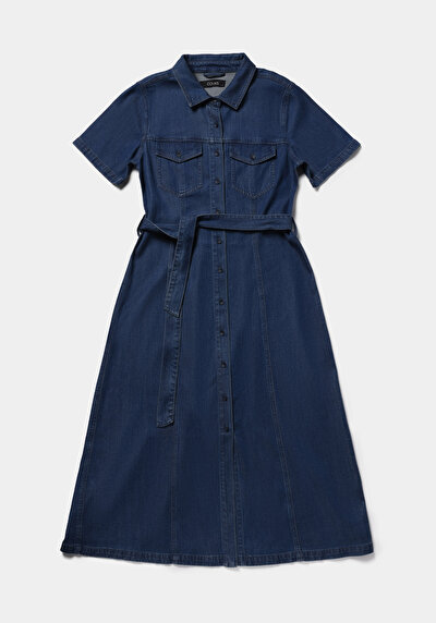 Afficher les détails de Robe  Regular Fit Manches Courtes Mdi Jean Femme