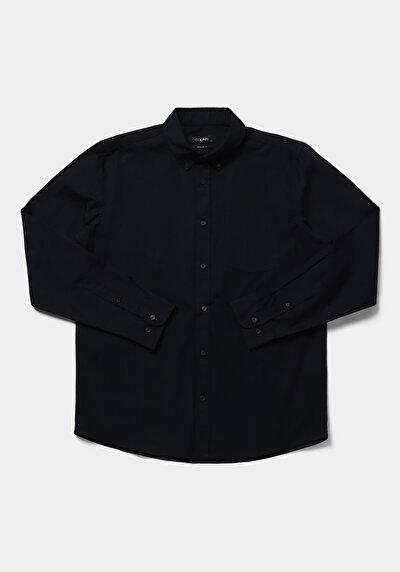 Afficher les détails de Chemise À Manches Longues Marine Regular Fit Droit Popeline Homme