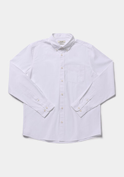 Image de Chemise À Manches Longues Blanc Regular Fit Droit Popeline Homme
