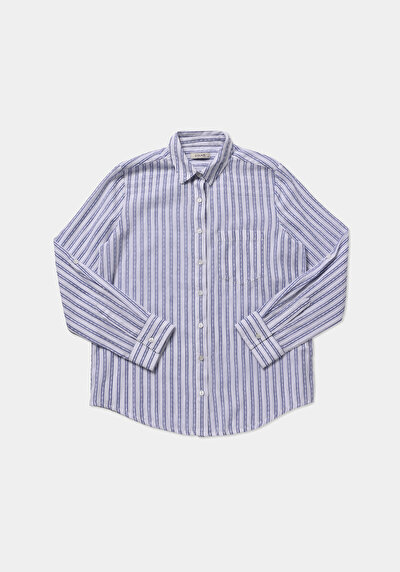 Afficher les détails de Chemise À Manches Longues Bleu Regular Fit Rayé Ratière Femme