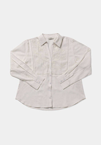 Image de Chemise À Manches Longues Blanc Fashion Fit Brodé Panama Femme