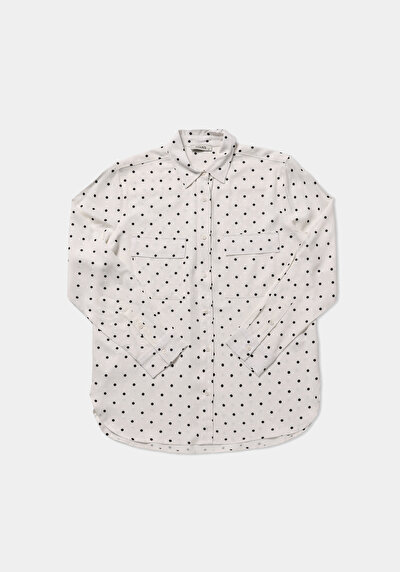 Afficher les détails de Chemise À Manches Longues Ecru Regular Fit Pois Sergé Femme