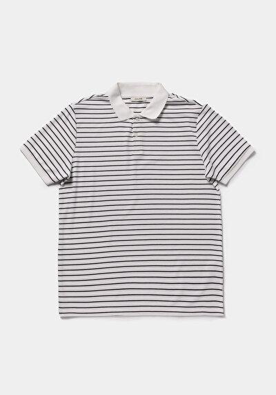 Image de T-shirt Polo À Manches Courtes Blanc Rayé Regular Fit Homme