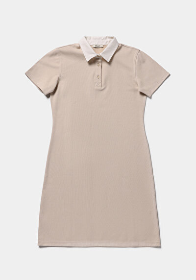 Image de Robe Beige Slim Fit Manches Courtes Normale Verrouillage Femme