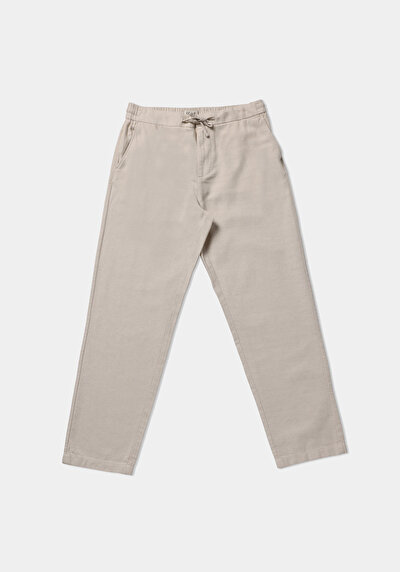 Image de Pantalon Beige Straight Leg Medium Rise En Sergé Regular Fit Homme
