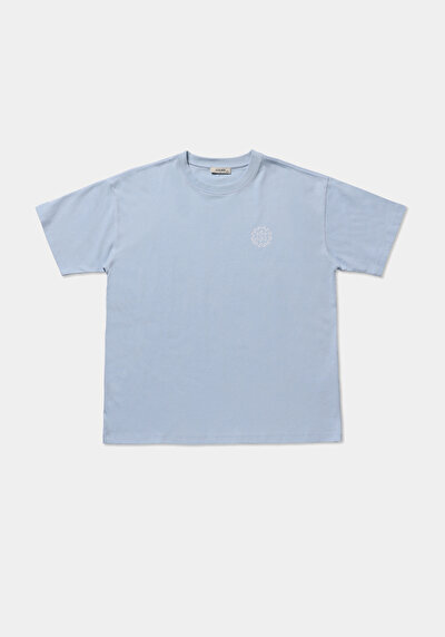 Image de T-shirt À Manches Courtes Bleu Relaxed Fit Imprimé Femme