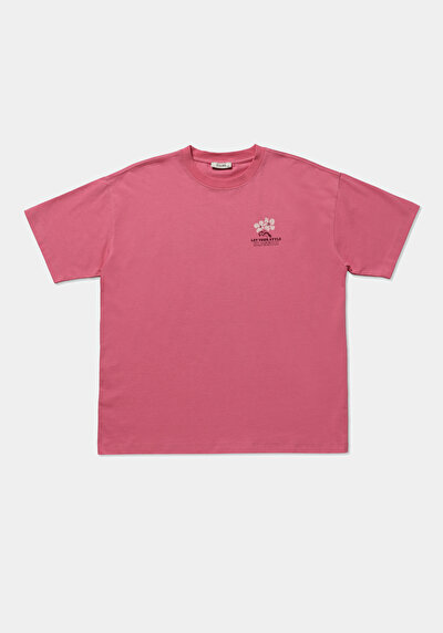 Image de T-shirt À Manches Courtes Rose Relaxed Fit Imprimé Femme