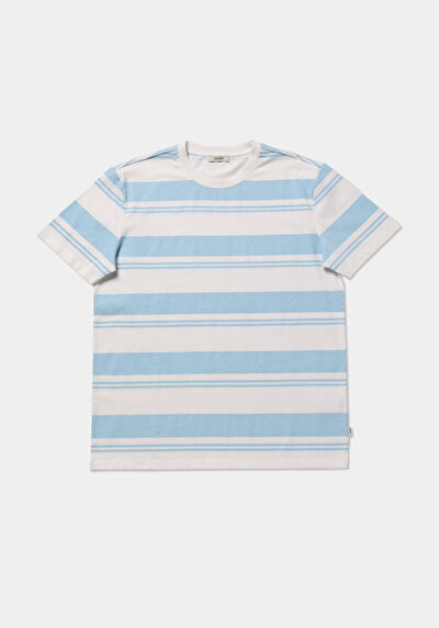 Image de T-shirt À Manches Courtes Bleu Regular Fit Rayé Homme