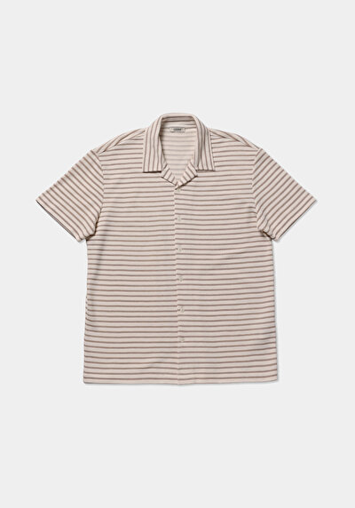 Image de T-shirt Polo À Manches Courtes Beige Rayé Comfort Fit Homme