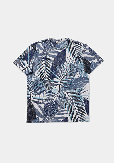 Image de T-shirt À Manches Courtes Bleu Regular Fit Droit Homme