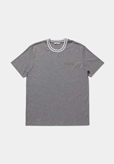 Image de T-shirt À Manches Courtes Gris Regular Fit Droit Homme
