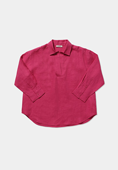 Afficher les détails de Chemise À Manches Longues Rose Fashion Fit Droit Uni Femme