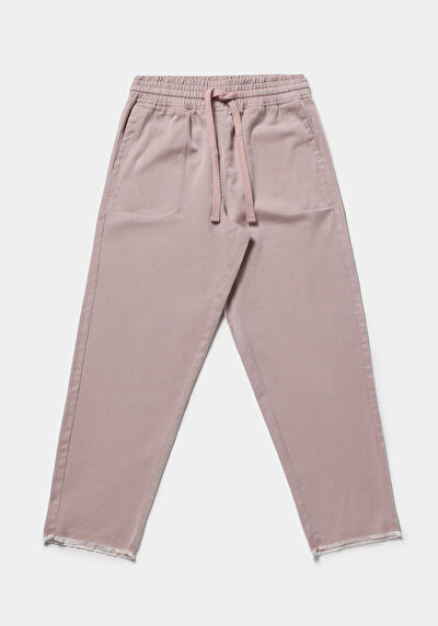 Afficher les détails de Pantalon Rose Straight Leg High Rise En Sergé Regular Fit Femme