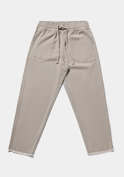 Afficher les détails de Pantalon Blanc Straight Leg High Rise En Sergé Regular Fit Femme