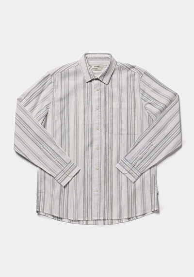 Image de Chemise À Manches Longues Anthracite Regular Fit Rayé Tissu Froissé Homme