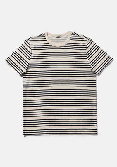 Image de T-shirt À Manches Courtes Marine Regular Fit Rayé Homme