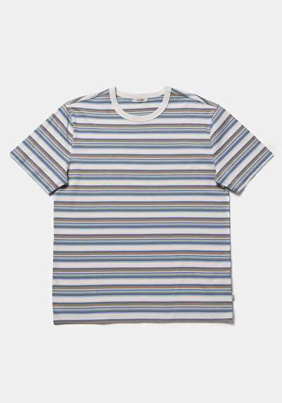 Image de T-shirt À Manches Courtes Blanc Comfort Fit Rayé Homme
