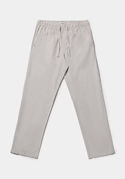 Image de Pantalon Blanc Straight Leg Medium Rise En Sergé Regular Fit Homme