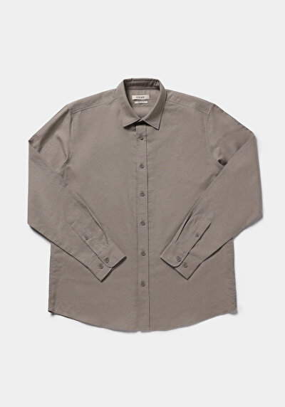 Image de Chemise À Manches Longues Marron Regular Fit Droit Lin Homme