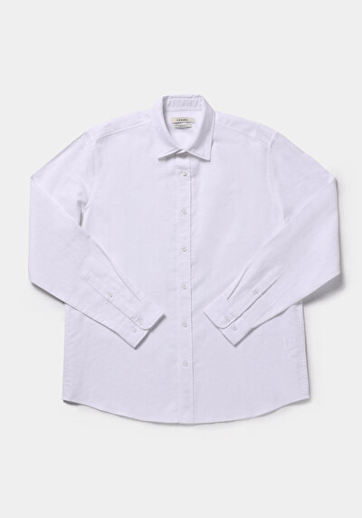 Afficher les détails de Chemise À Manches Longues Blanc Regular Fit Droit Lin Homme