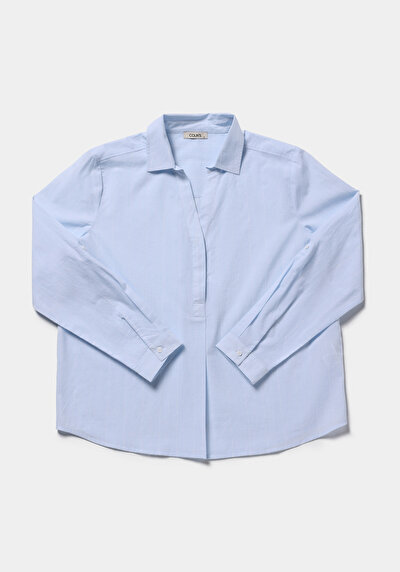 Afficher les détails de Chemise À Manches Longues Bleu Regular Fit Rayé Uni Femme