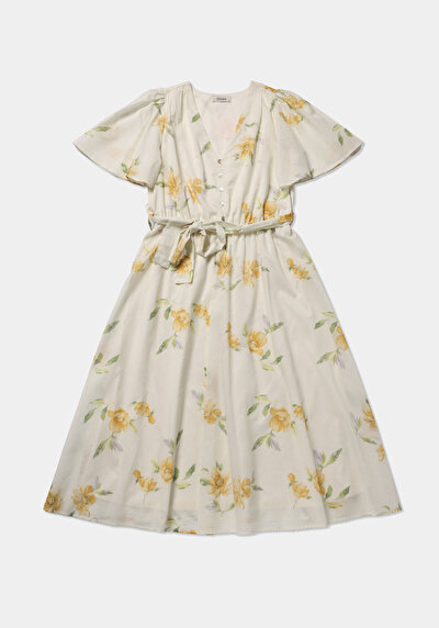 Afficher les détails de Robe Jaune Regular Fit Manches Courtes Maxi Uni Femme