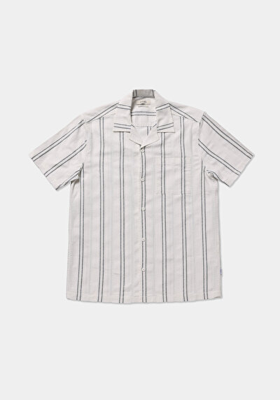 Afficher les détails de Chemise À Manches Courtes Blanc Rayé Regular Fit Homme