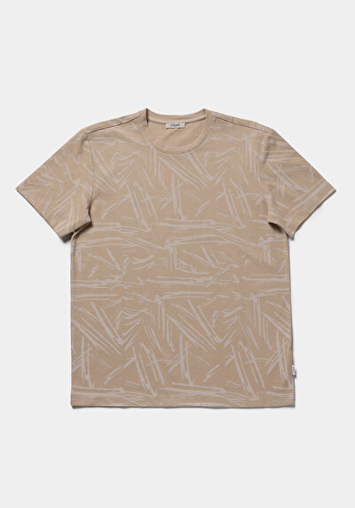 Image de T-shirt À Manches Courtes Beige Regular Fit Imprimé Homme