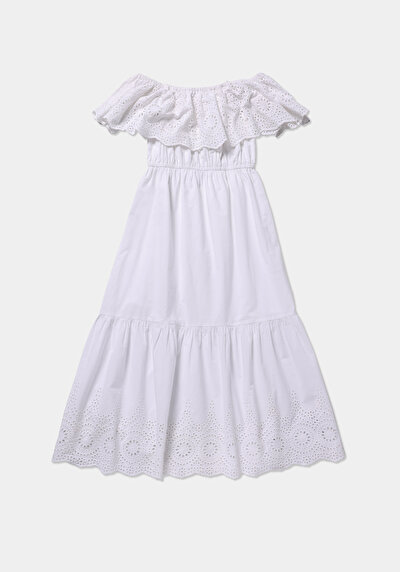 Image de Robe Blanc Regular Fit Sans Manches Mdi Popeline Femme