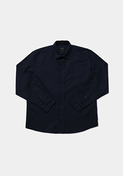 Afficher les détails de Chemise À Manches Longues Marine Regular Fit Droit Lin Homme