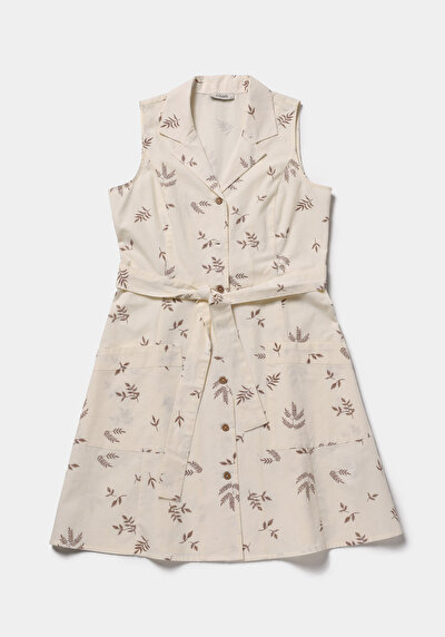 Afficher les détails de Robe Ecru Regular Fit Sans Manches Mini Uni Femme
