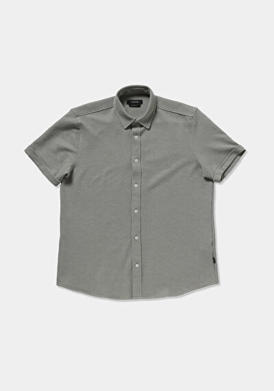 Afficher les détails de Chemise À Manches Courtes Vert Droit Regular Fit Homme