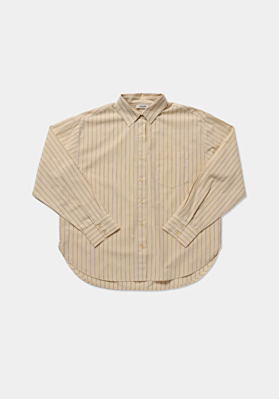 Image de Chemise À Manches Longues Jaune Boyfriend Fit Rayé Popeline Femme