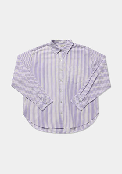 Image de Chemise À Manches Longues Violet Boyfriend Fit Rayé Popeline Femme