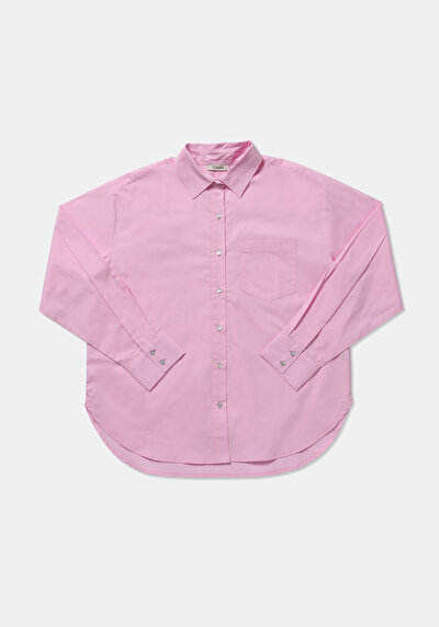 Image de Chemise À Manches Longues Rose Boyfriend Fit Droit Popeline Femme