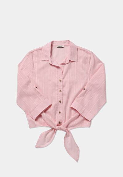 Afficher les détails de Chemise À Manches Longues Saumon Fashion Fit Droit Ratière Femme